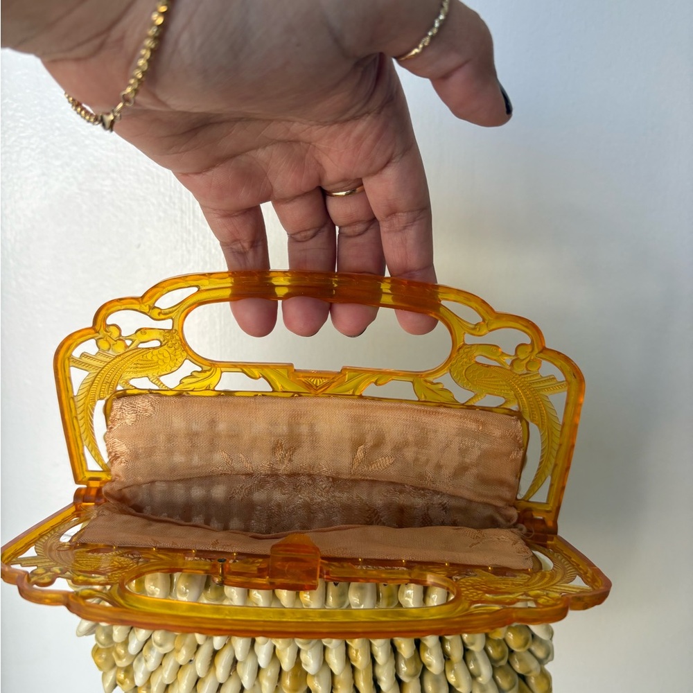 Vintage Amber Beaded Top-Handle Bag - Amber